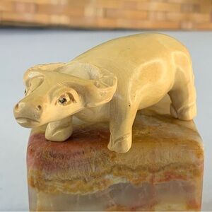 Vintage Hand Carved Ox Water Buffalo Boxwood Netsuke Animal Wooden Figurine 3.5"